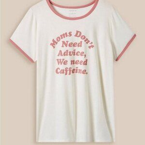 NWT Torrid Mom Needs Caffeine Classic Fit Cotton Crew Neck Ringer Tee Size 5